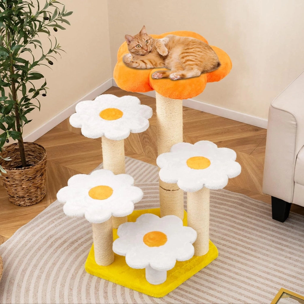 Albero per Gatti, Tiragraffi per Gattini con Comodo Trespolo in Morbido Peluche, Pali Graffianti in Sisal e Piattaforme per Saltare, Albero Tiragraffi da Interno a Forma di Fiore