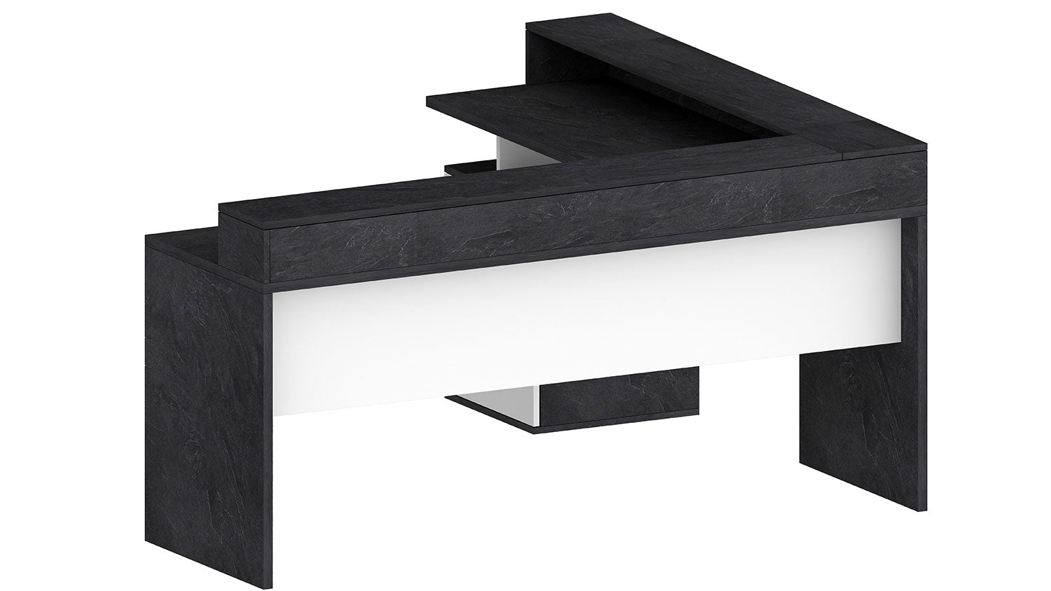 Scrivania Angolare 3 Cassetti e Ripiani a Giorno 180/160x60x90 cm New Selina Bianco Lucido/Report Grigio