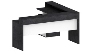 Scrivania Angolare 3 Cassetti e Ripiani a Giorno 180/160x60x90 cm New Selina Bianco Lucido/Report Grigio