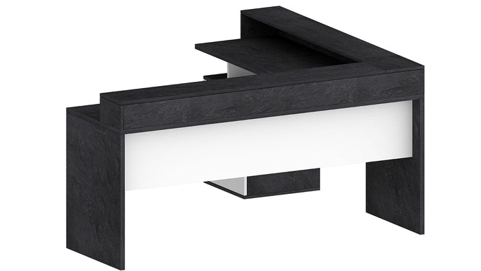 Scrivania Angolare 3 Cassetti e Ripiani a Giorno 180/160x60x90 cm New Selina Bianco Lucido/Report Grigio