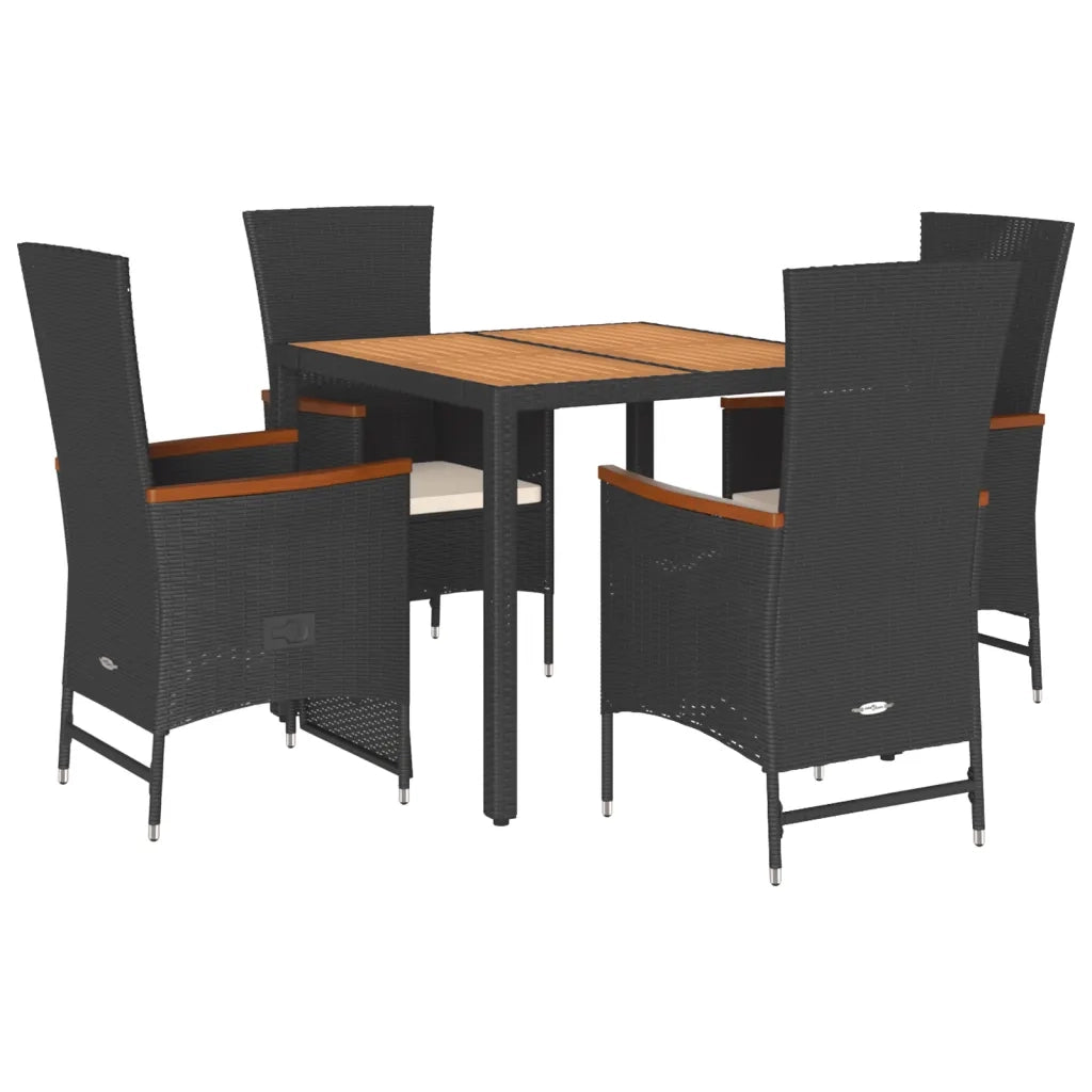 Set da Pranzo da Giardino 5 pz Nero con Cuscini in Polyrattan 3277507