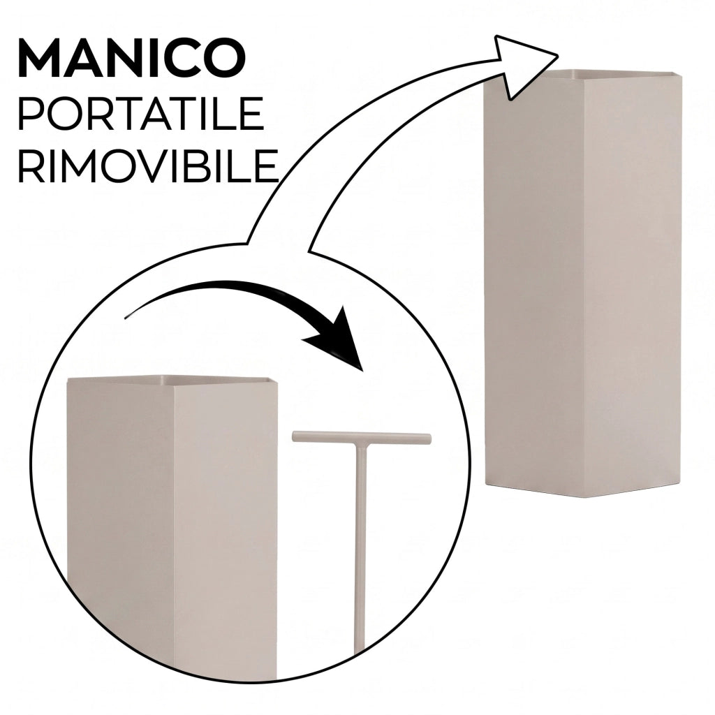 Ohm - Portaombrelli di Design 25x72x22 cm con Feritoia di Svuotamento acqua in Metallo Tortora