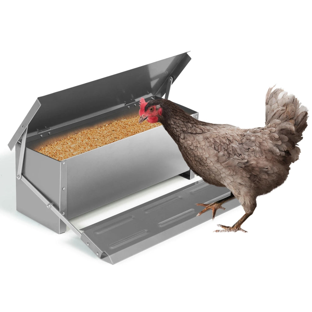 IDMarket - Mangiatoia per polli XXL con mangiatoia automatica a pedale in acciaio da 10 kg