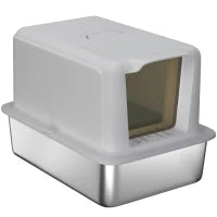 Toilette per gatti, Vasca in Acciaio Inossidabile, Filtro, Paletta, per Gatti fino a 6 kg, 40,5 x 60,5 x 41,5 cm, Grigio/Argento