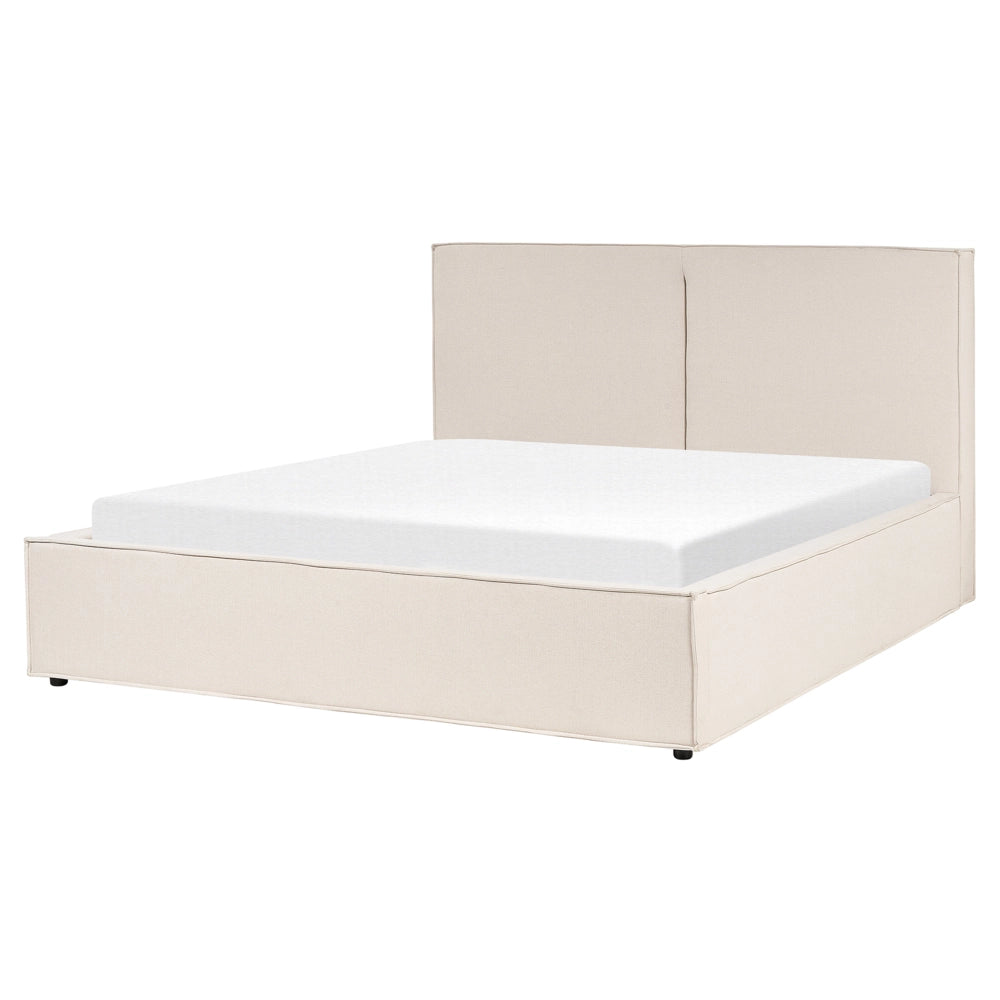 Letto king size 160 x 200 cm Beige Rivestimento in tessuto Ottomana di contenitore Telaio a doghe Camera da letto moderna contemporanea
