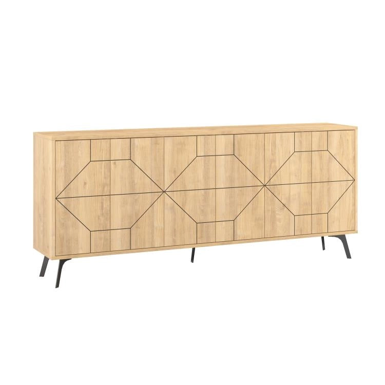 Madia con 6 Ante Credenza 184x35x77,4 cm Design Geometrico Moderno in Legno Rovere Quercia