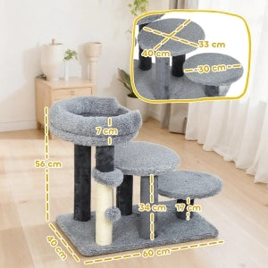 Scala per gatti 2 in 1 con tiragraffi in sisal, tessuto peluche, struttura in legno, grigio