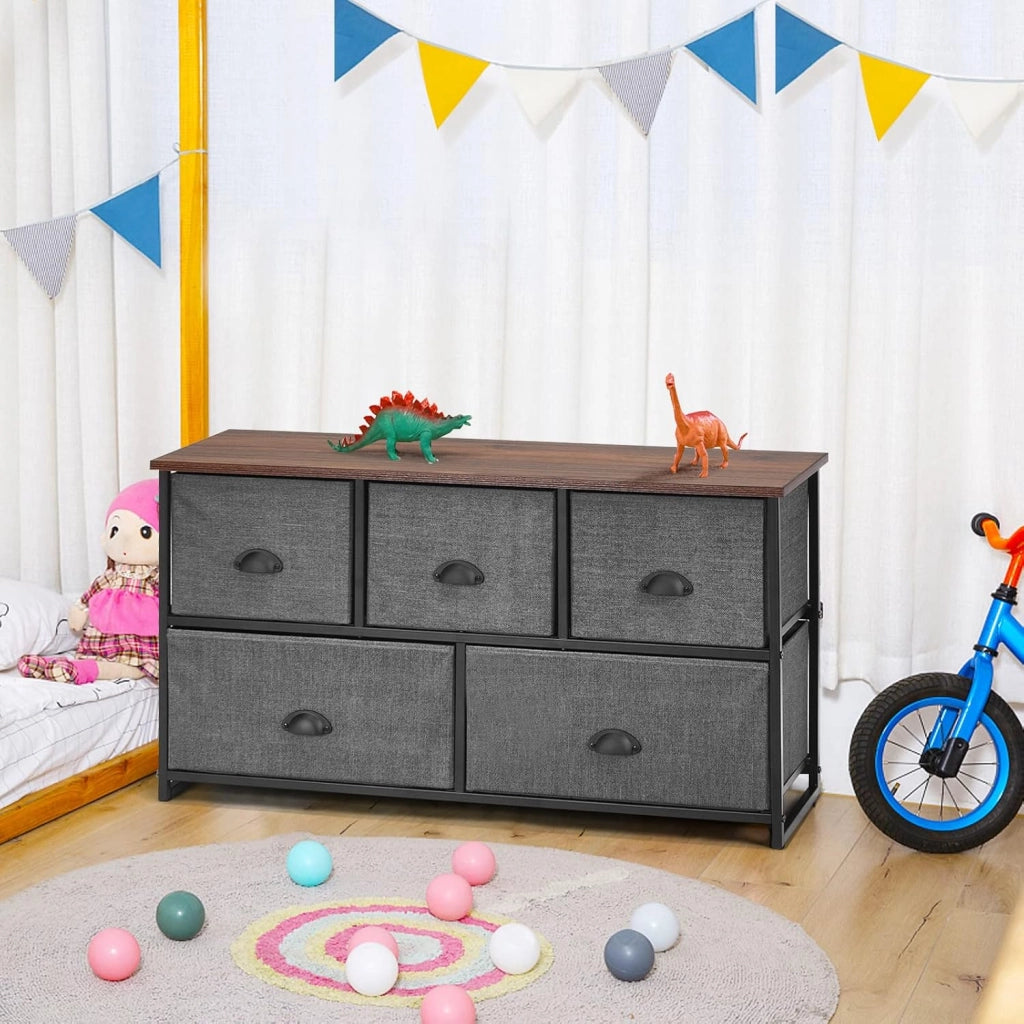 Cassettiera con 5 Cassetti, Armadio Interno Mobiletto Multiuso, Comò e Cassettiere con Struttura in Metallo, 100 x 30 x 54 cm, Nero