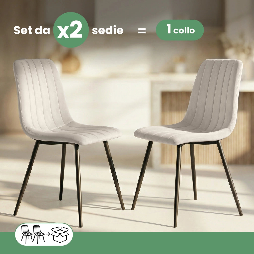 Set di 2 Sedie in velluto trapuntate LIVO Beige gambe nere