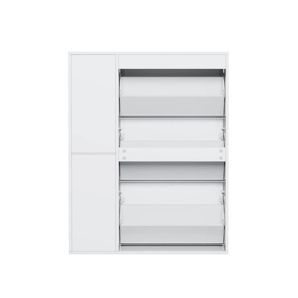 Scarpiera stretta a 3 ribalte e 1 anta; 90x25x114 cm; bianco