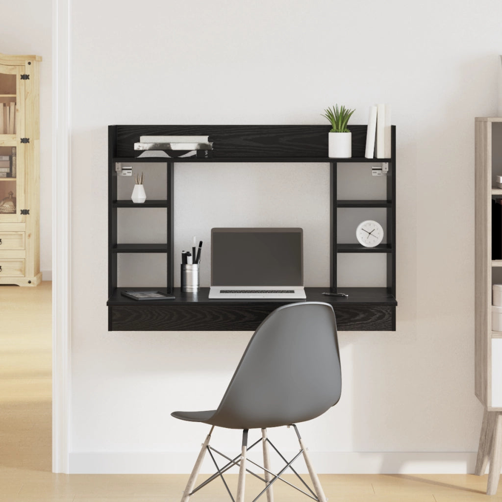 Scrivania a Parete Rovere Nero 105x48x75 cm Legno Ingegnerizzato