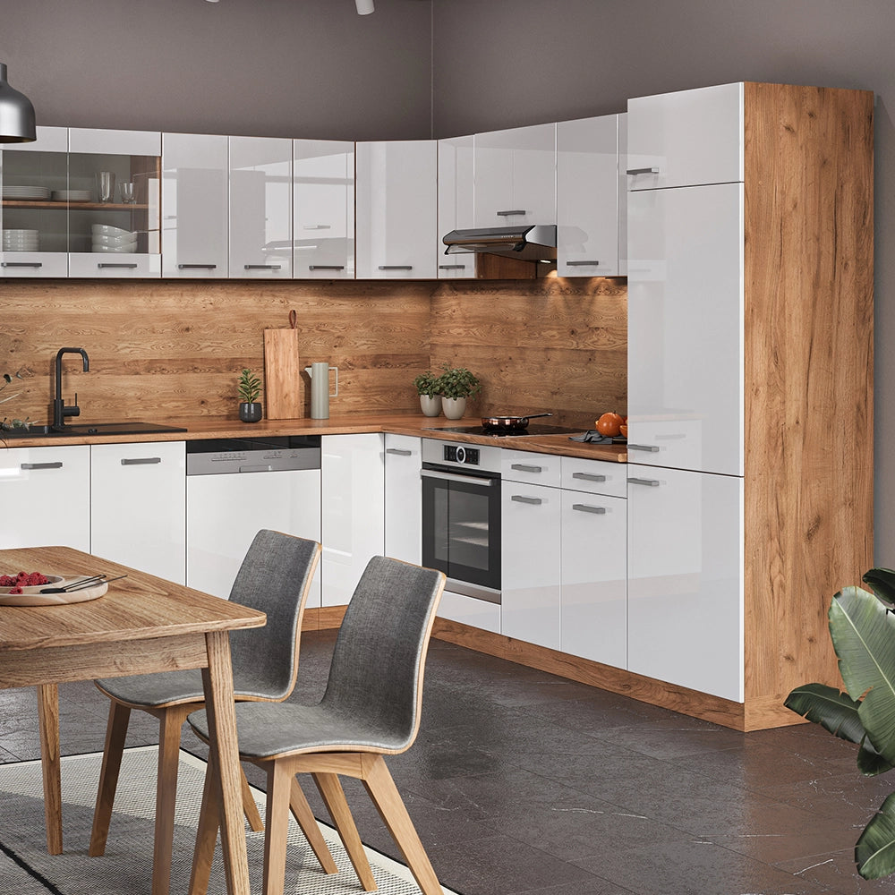 Vicco Cucina angolare completa Bianco lucido/oro power oak 227 x 287 cm , PL Marmo
