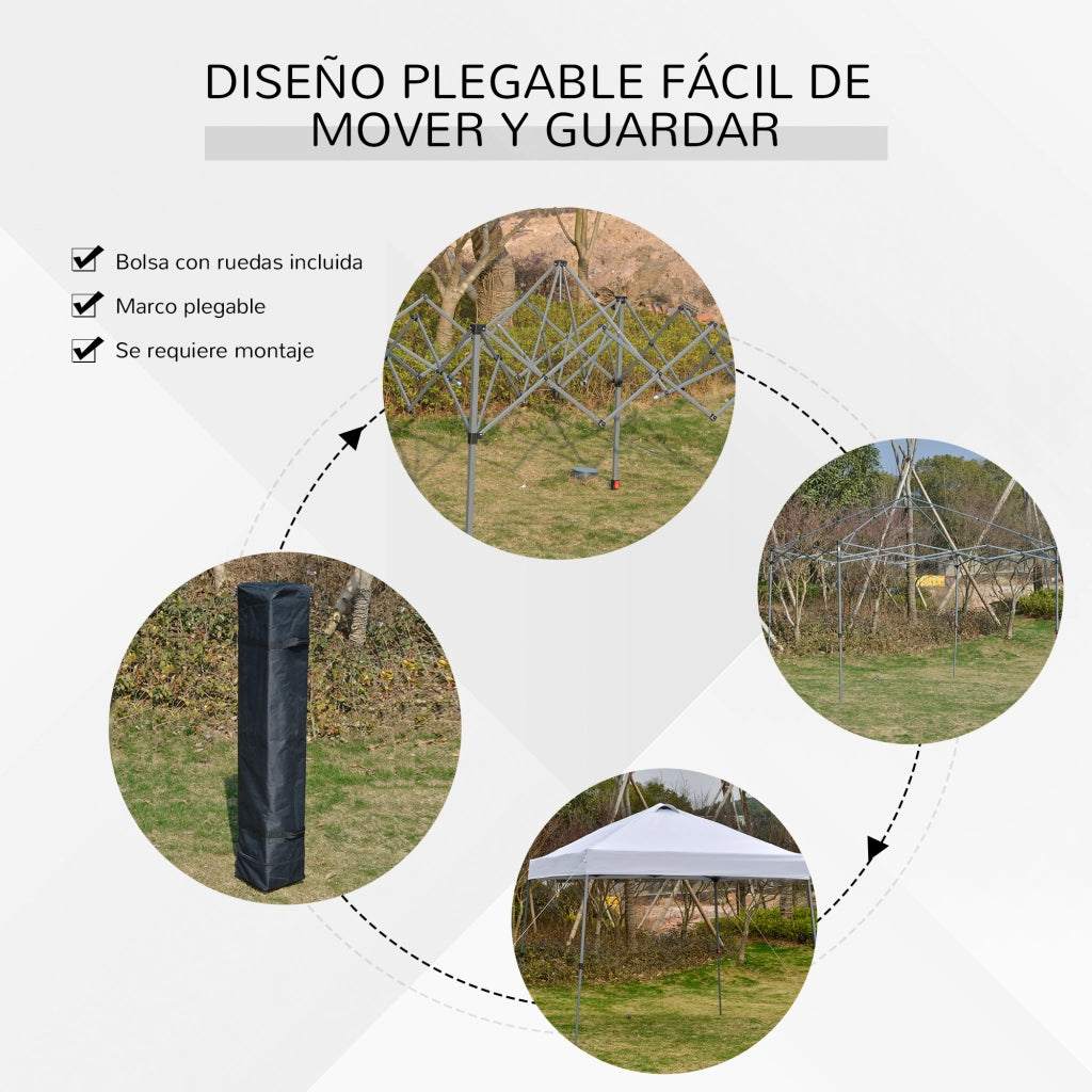 Gazebo Pieghevole 3x3m ¨C Zephmum ¨C Bianco, Acciaio, con Ruote e Borsa di Trasporto