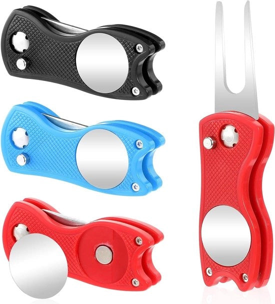 3 pezzi di riparazione di divot da golf - forca per pitch pieghevole in acciaio inossidabile - accessorio da golf per riparazione portatile
