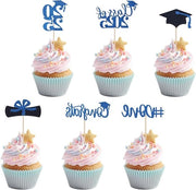 Decorazioni per Torte Congratulazioni Classi del 2025 Topper per Cupcake con Glitter e Diploma Berretto Universitario Blu/Nero
