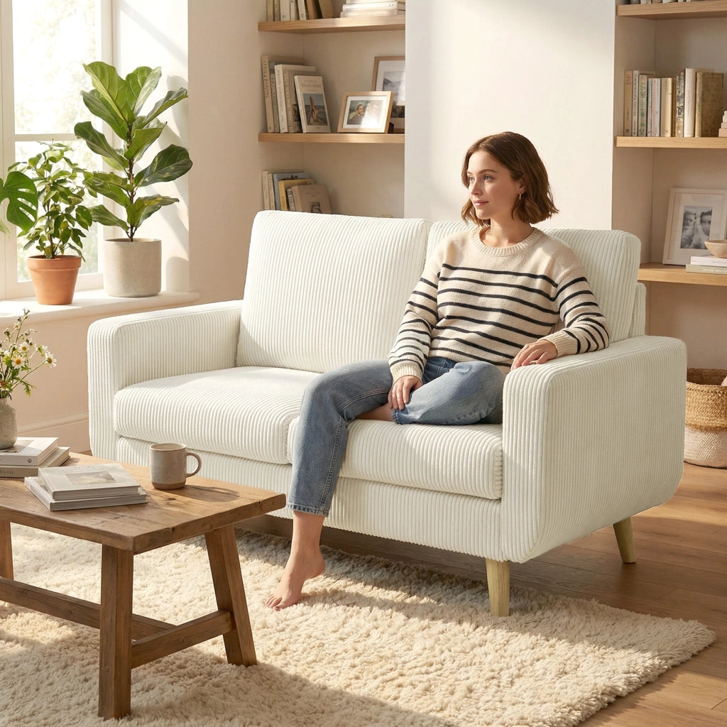 Divano 2 posti in velluto ¨C zephmum ¨C 134 cm, crema