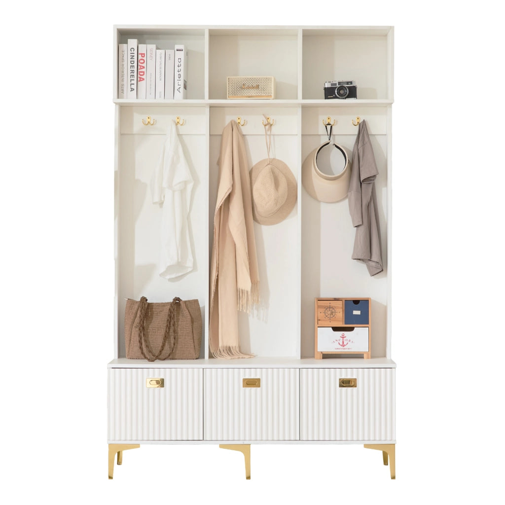 Mobile ingresso multifunzionale con panca, armadio guardaroba e scarpiera, bianco, 120 x 23,5 x 191,5 cm