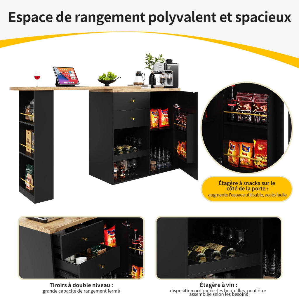 Mobile Contenitore con 4 Cassetti e 3 Ripiani Aperti Girevoli per Soggiorno Sala da Pranzo Studio in MDF Nero