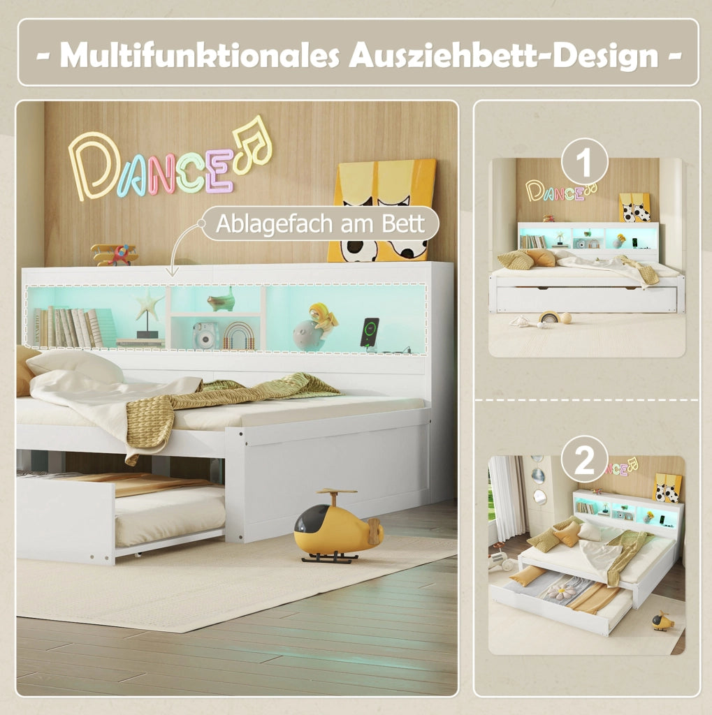 Letto da giorno estraibile 140x200 cm con LED, USB e vano