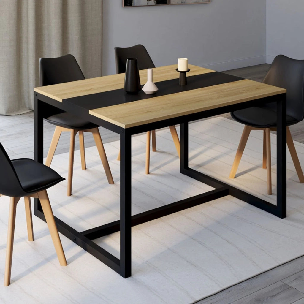 IDMarket - Tavolo da pranzo rettangolare DOVER 4 persone nero fascia centrale design industriale 120 cm