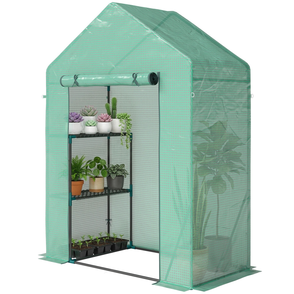 Serra da Giardino 143 x 73 x 195 cm con Scaffale a 2 Ripiani, Verde