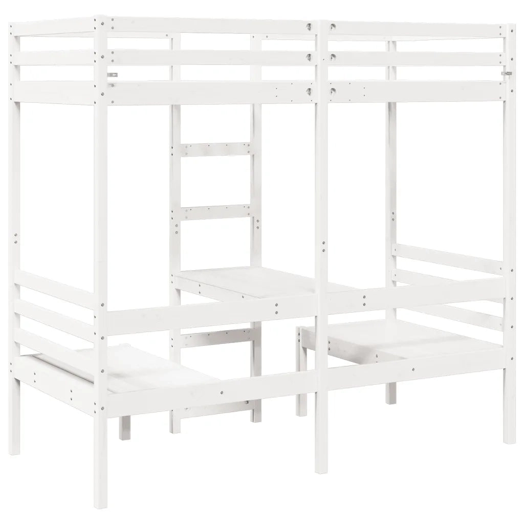 Giroletto Soppalco con Scrivania e Sedie Bianco 90x200cm Pino