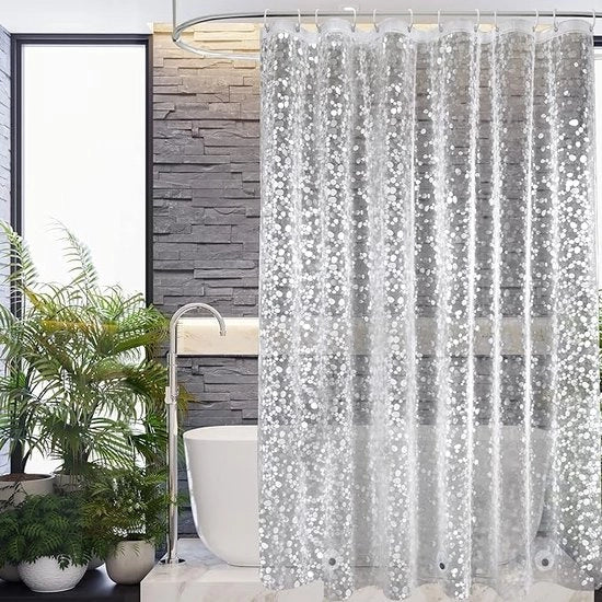 Douchegordijn trasparente per la camera da bagno, 180 x 190 cm, con magnete di peso, impermeabile e resistentente all'umidità EVA, inclusi 12 anelli per douchegordijn.