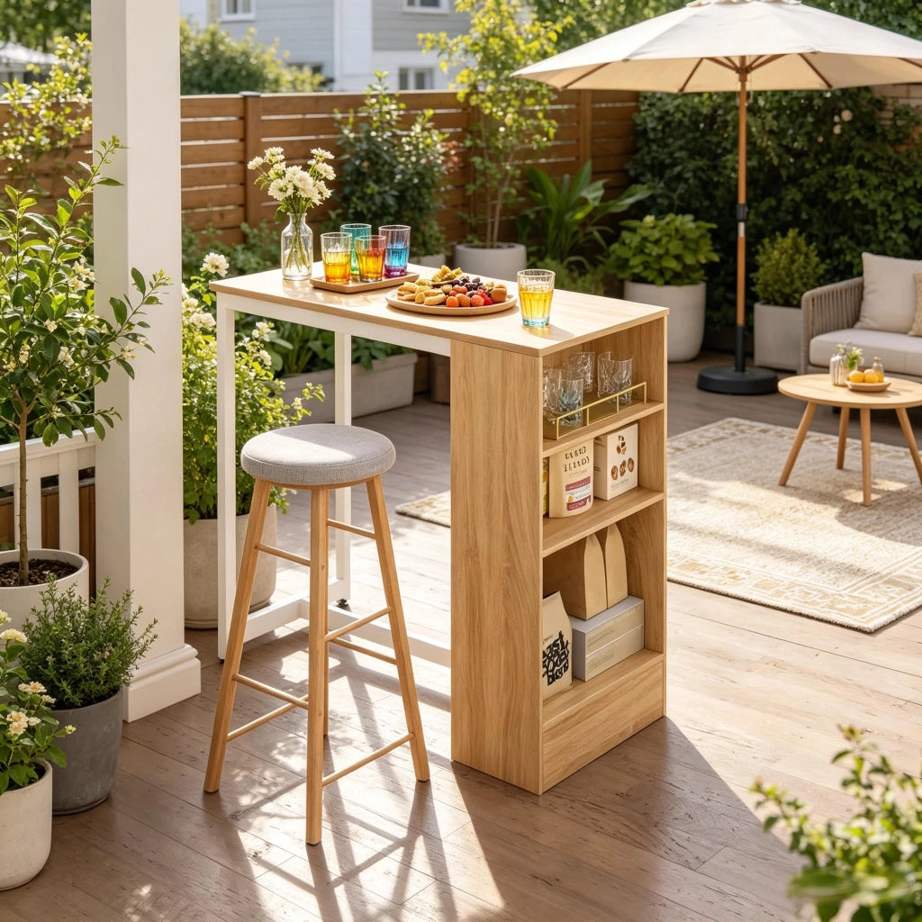 Tavolo da bar con scaffale portabottiglie e portabicchieri a 3 ripiani per cucina 91 × 49 × 91 cm