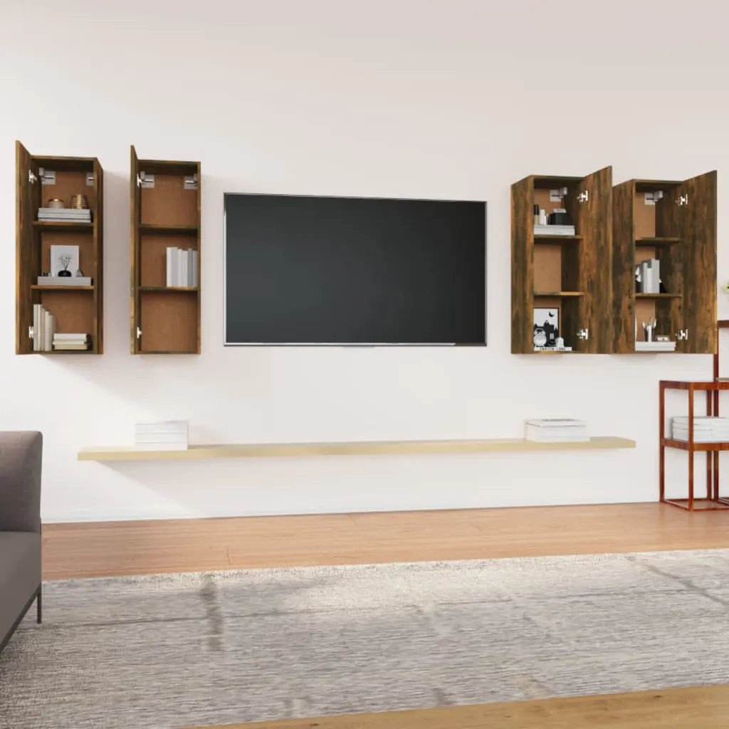 Mobili TV 4 pz Rovere Fumo 30,5x30x90 cm in Legno Multistrato cod mxl 20305