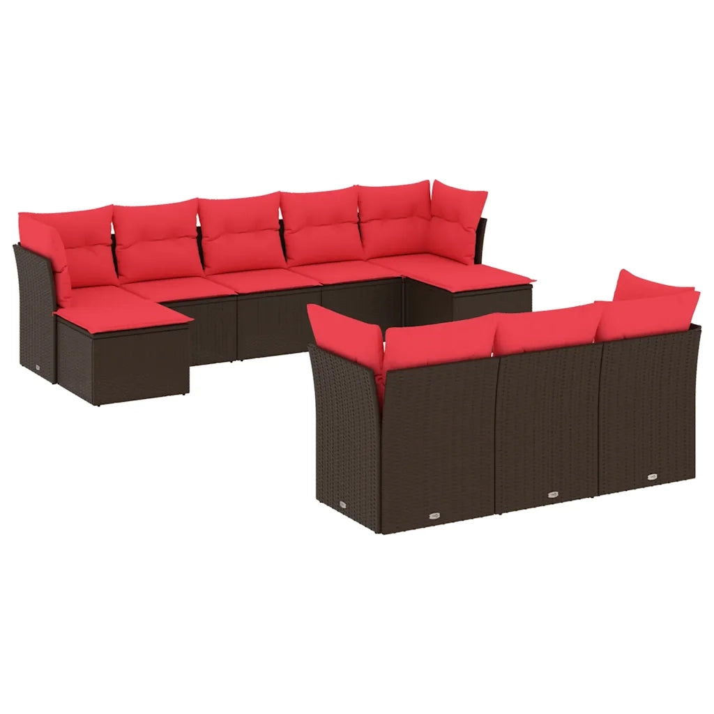 Set Divani da Giardino 10 pz con Cuscini Marrone in Polyrattan 3218334