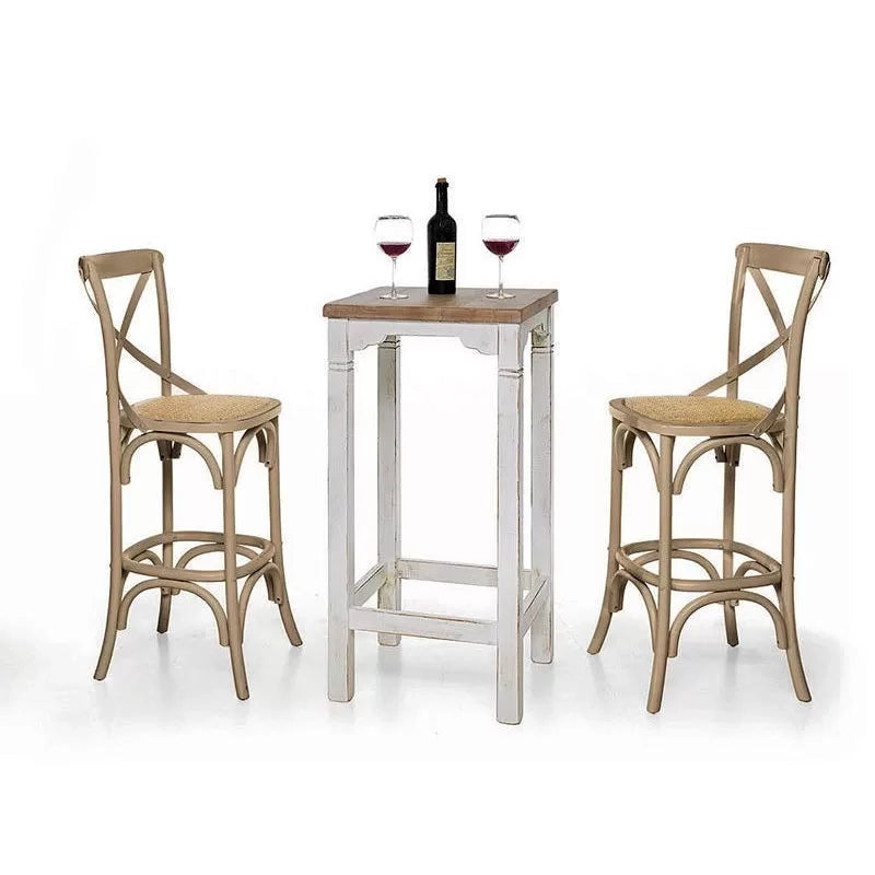 Sgabello cross bistrot shabby vintage legno olmo seduta rivestita rattan naturale 50x55x116 - Mobili 2G