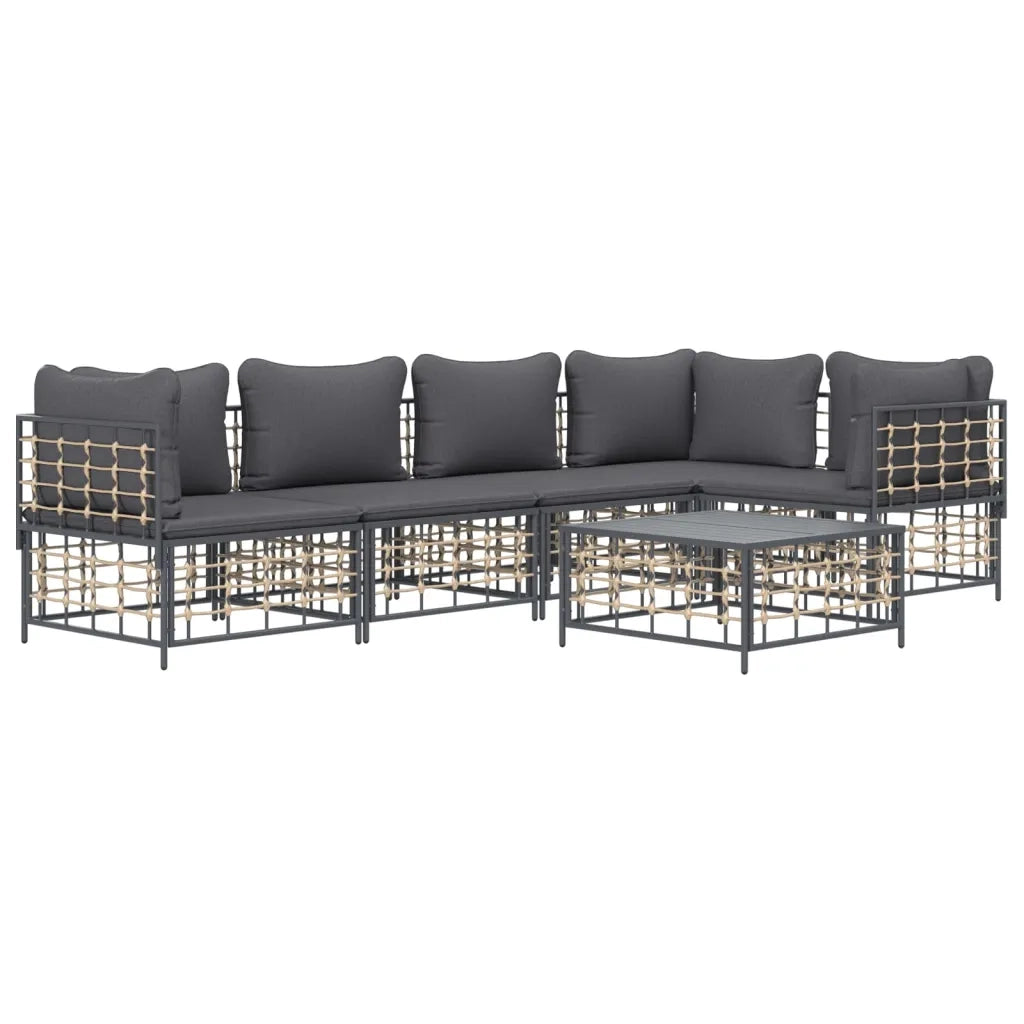 Set Divani da Giardino 6 pz con Cuscini Antracite in Polyrattan 3186753