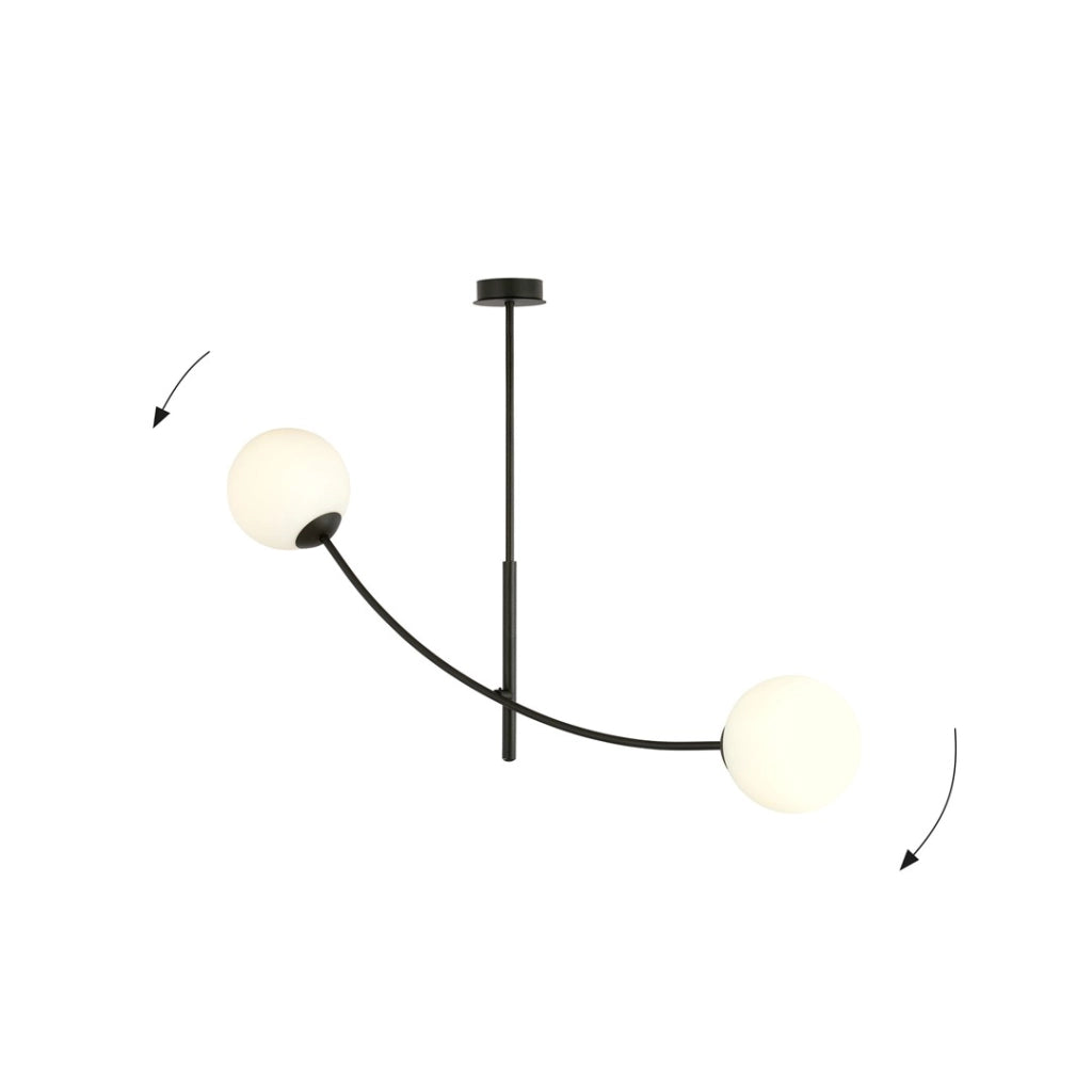 Plafoniera Emibig Hunter 2 luci E14 nero opalino in vetro