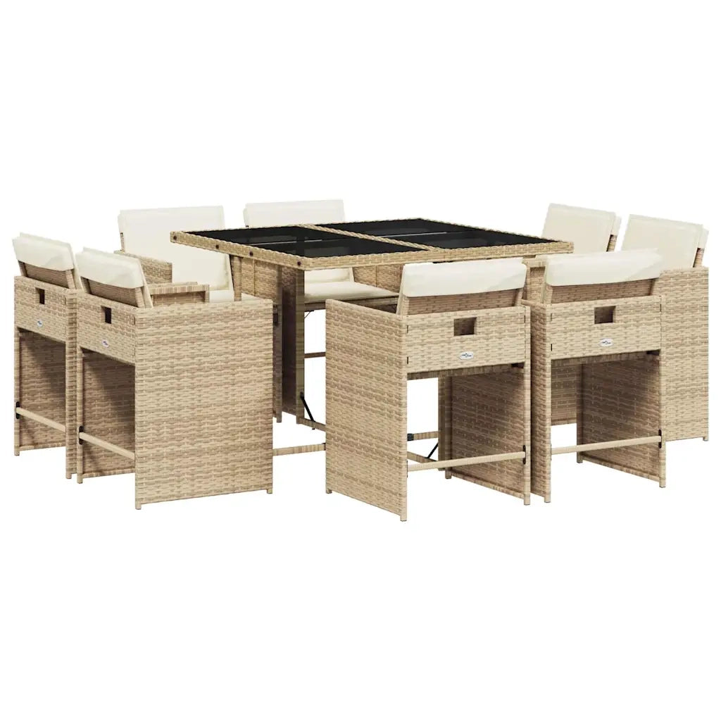Set da Pranzo da Giardino 9 pz con Cuscini Beige in Polyrattan 3211198