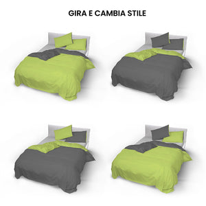 Copripiumino Singolo con Sacco e Federe Doubleface in Cotone Verde Acido/Fumo