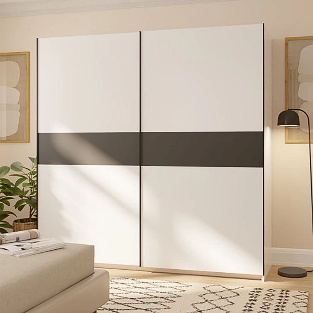 Armadio Camera da Letto Nalika, Guardaroba 2 Ante 2 Ripiani, 200x204h cm Bianco