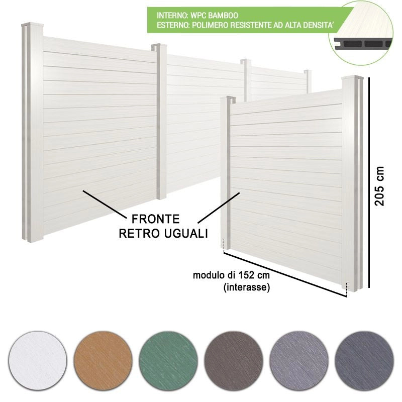 Recinzione In Legno Composito Wpc Privacy Deluxe - Kit Modulo L.152 X H.205 Cm Altezza: 2.05 m