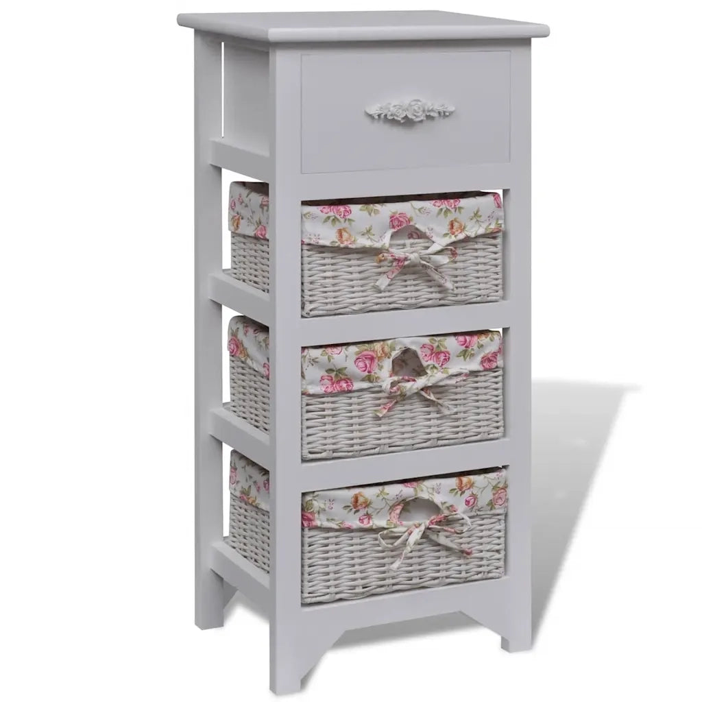 Armadietto con 1 Cassetto e 3 Cestini Bianco in Legno Paulownia  cod mxl 45839