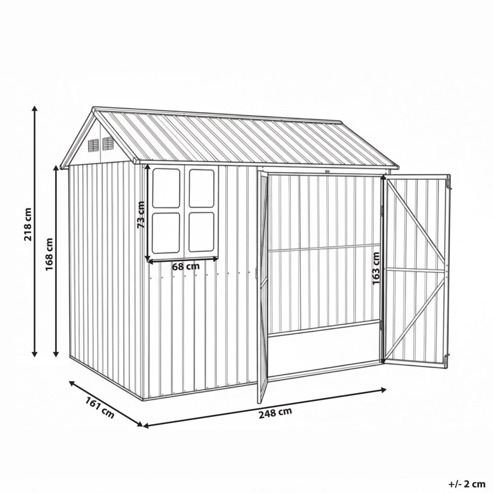 Capanno da giardino walk-in 235 x 175 cm in acciaio con chiusura a bullone resistente ai raggi UV impermeabile marrone