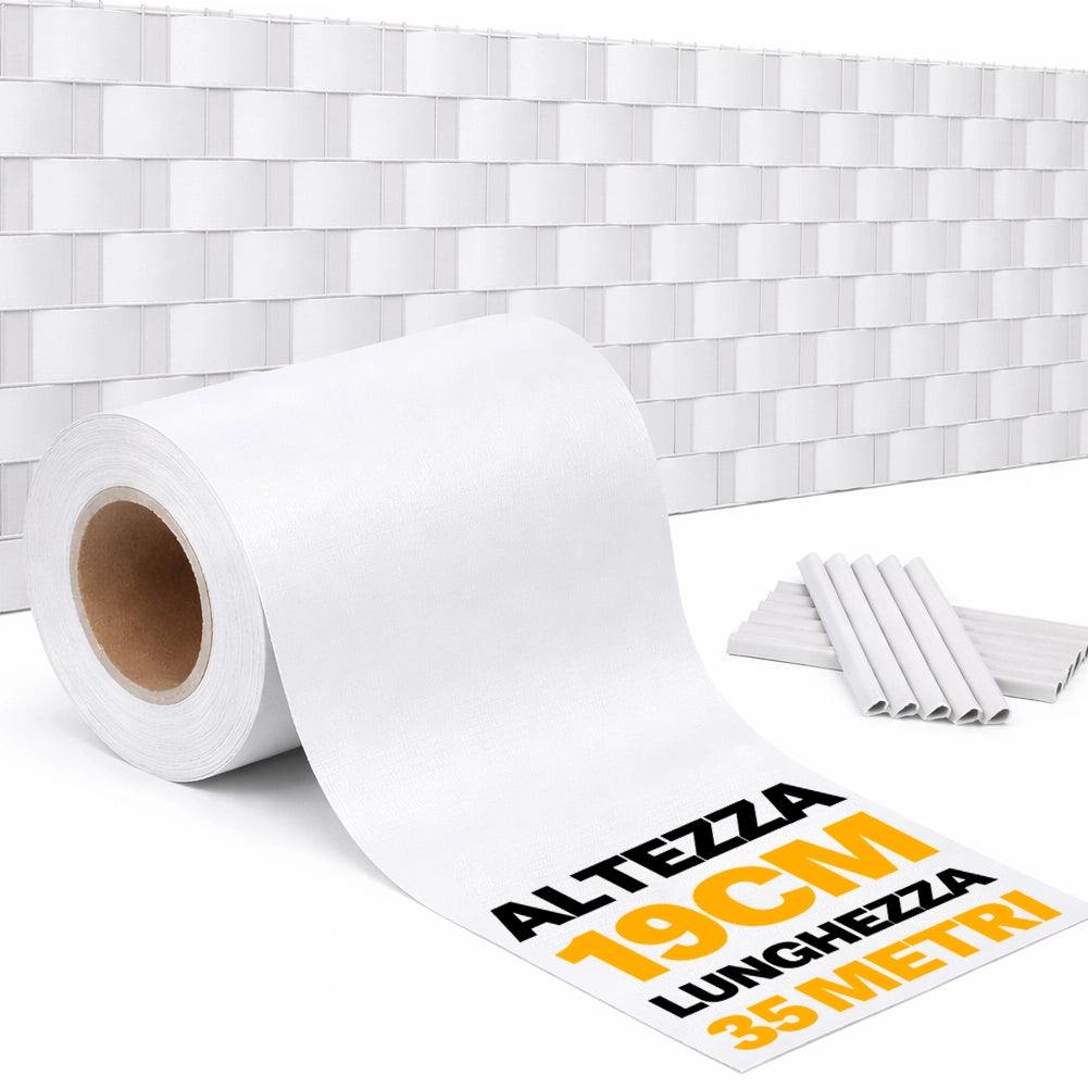 Telo Frangivista in Pvc 19cm x 35mt Oscurante Anti UV per Balcone Giardino Terrazzo Bianco