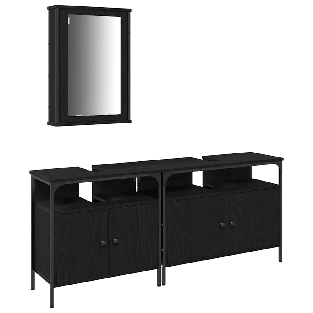 Set di mobili da bagno moderni con contenitore e specchio 80 x 30 x 60 cm legno ingegnerizzato nero 02_0055931