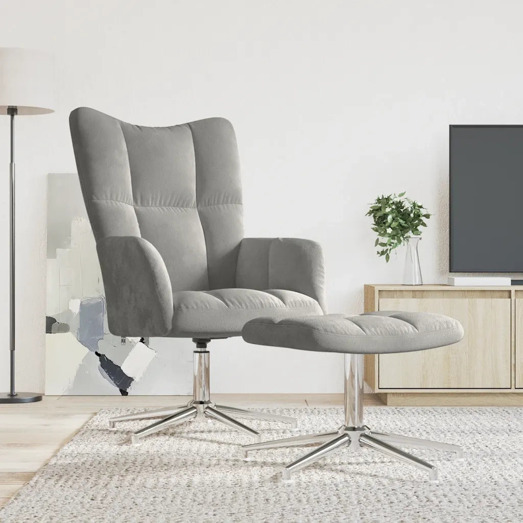 Poltrona Relax | Sedia Relax con Poggiapiedi Grigio Chiaro in Velluto