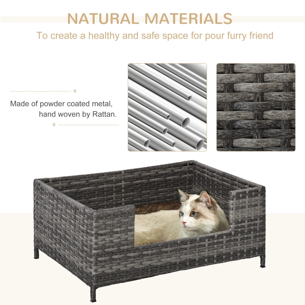 Easycomfort Cuccia per Cani e Gatti in Rattan con Cuscino Lavabile, Lettino per Animali da Interno, 61x46x27cm, Grigio Bianco