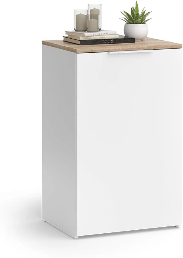 Credenza Wido, Bianco, 50 x 80 cm con ripiano, per la conservazione e l'organizzazione salvaspazio