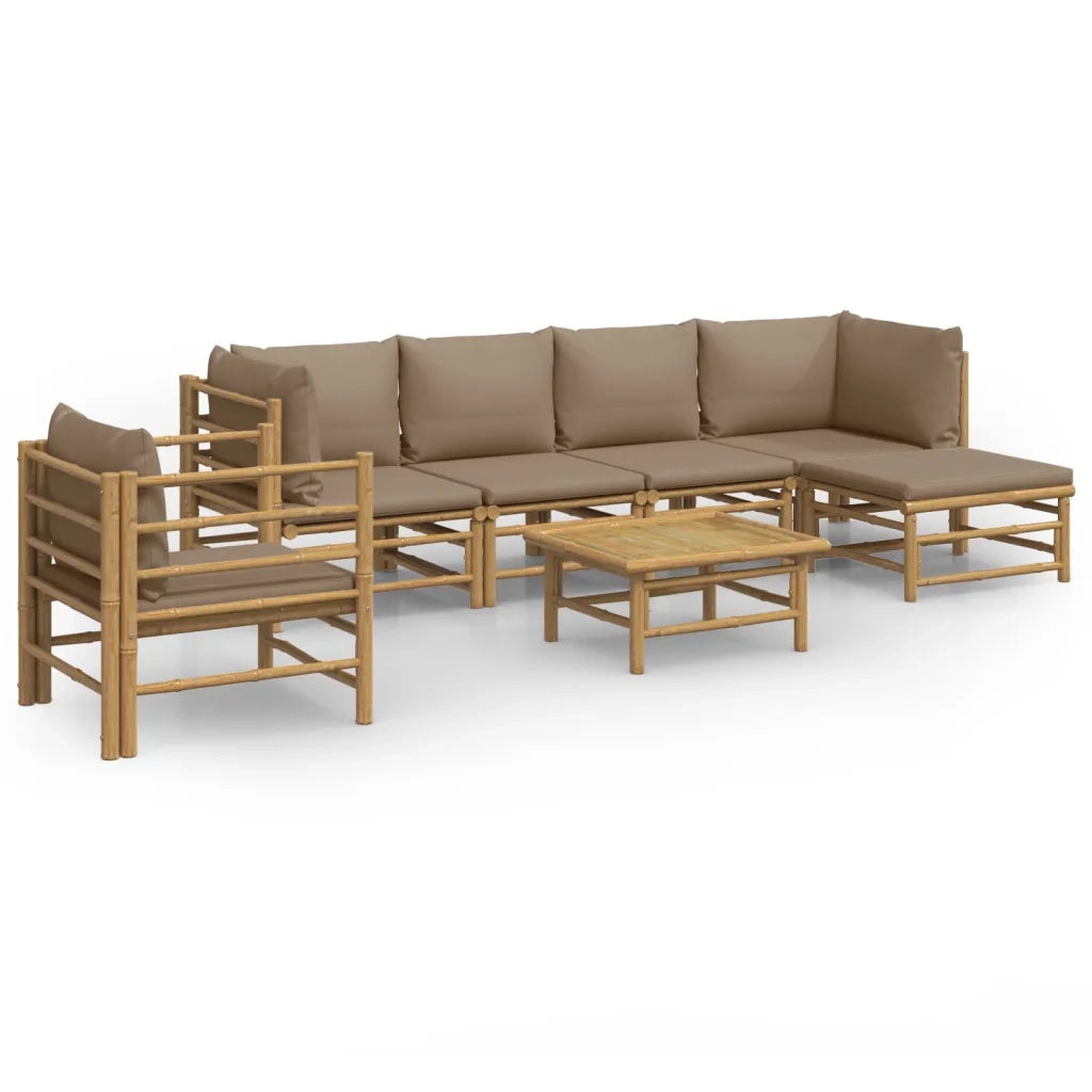Set Salotto da Giardino 7pz con Cuscini Tortora Bambù 3155117