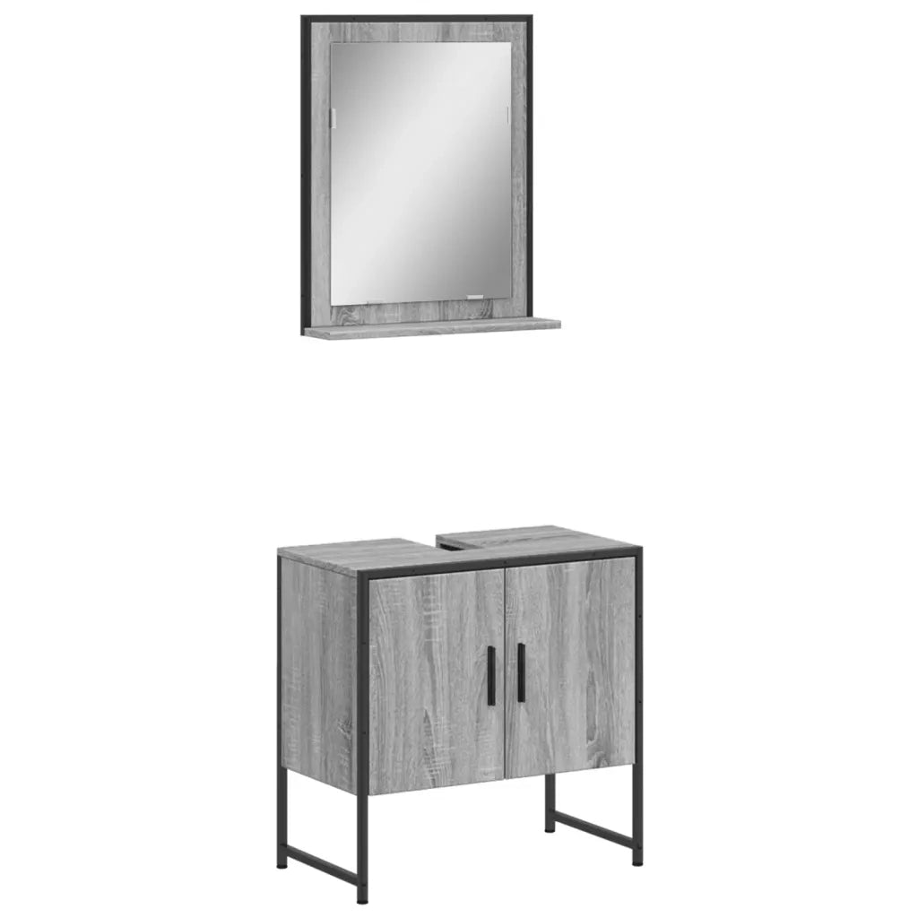 Set Mobili da Bagno | Armadio da bagno 2 pz Grigio Sonoma in Legno Multistrato