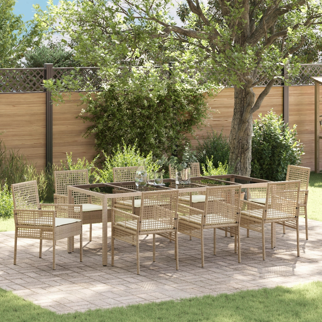 Set da pranzo da giardino 9 pezzi con cuscini beige in polyrattan