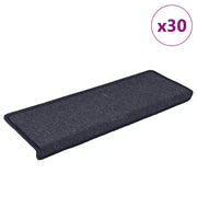 Tappetini per scale 30 pz | Gradini per Scale 65x21x4 cm Grigio scuro e blu con bordo rettangolare