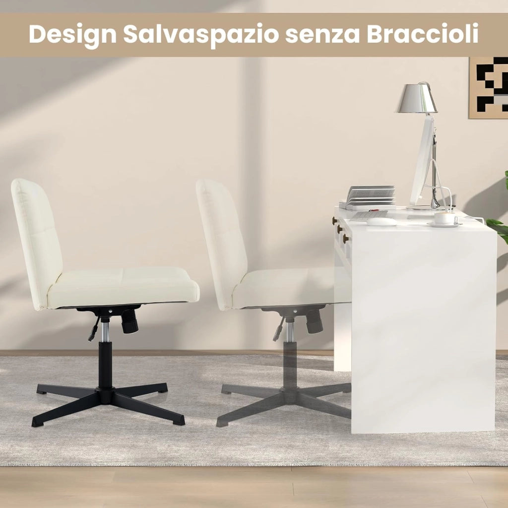 Sedia da Ufficio a Gambe Incrociate, Sedia Scrivania con Seduta a U Spaziosa, Sedia Girevole per Casa e Ufficio, senza Ruote e Braccioli, Altezza Regolabile, Portata 150 kg (Beige)