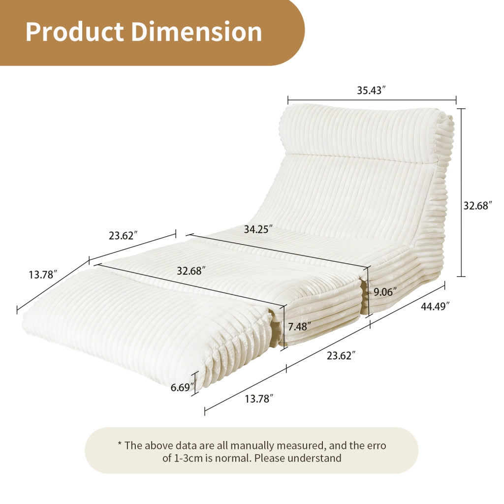 Méridienne modulare convertibile con funzione letto e schienale ergonomico in flanella bianca per studio e soggiorno